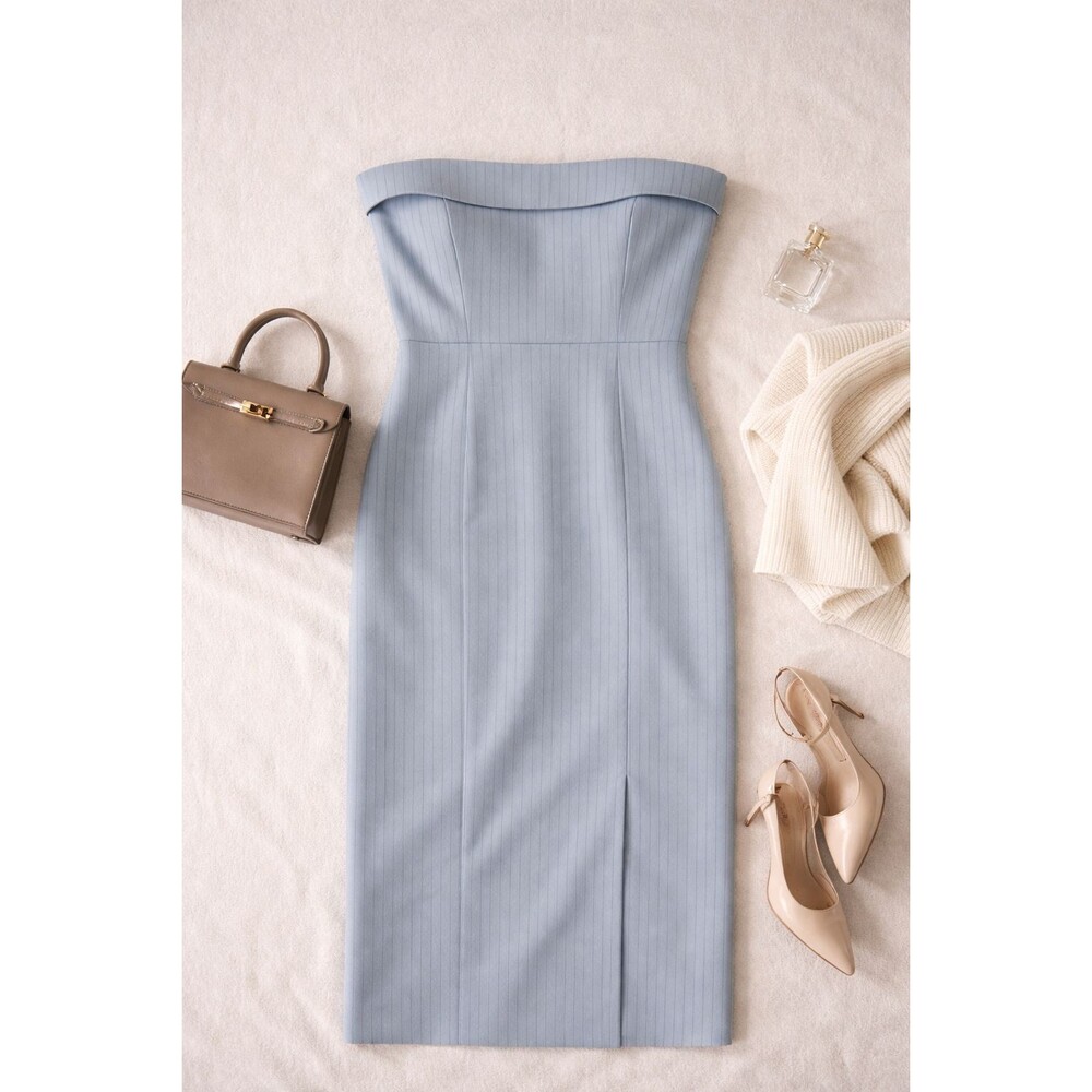 Abercrombie & Fitch Blue Pinstripe Midi Dress NWT Removable Straps L - Picture 9 of 16